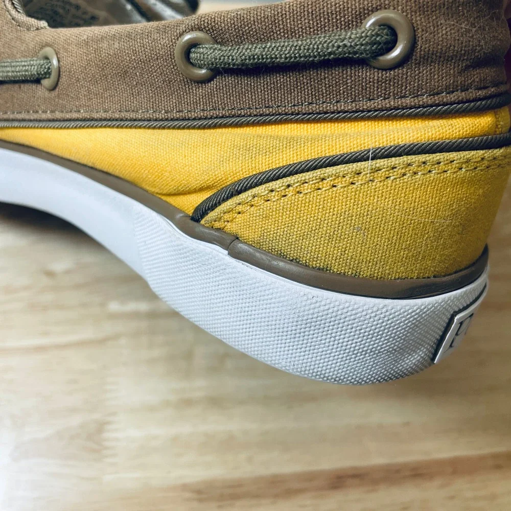 Polo Ralph Lauren Mens Lander P Yellow Canvas Boat Shoes 9D Brown Trim